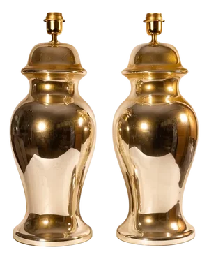 Chinese Classic Shape Gold Mirrored Table Lamps, 1970s, Set of 2