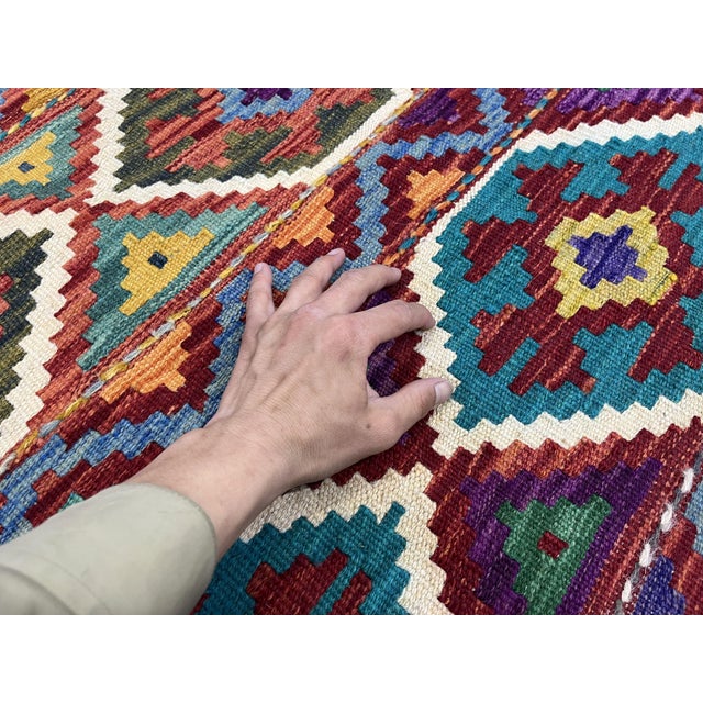 4' X 5'10" Afghan Chobi Khorjin Geometric Wool Kilim Rug For Sale - Image 15 of 17