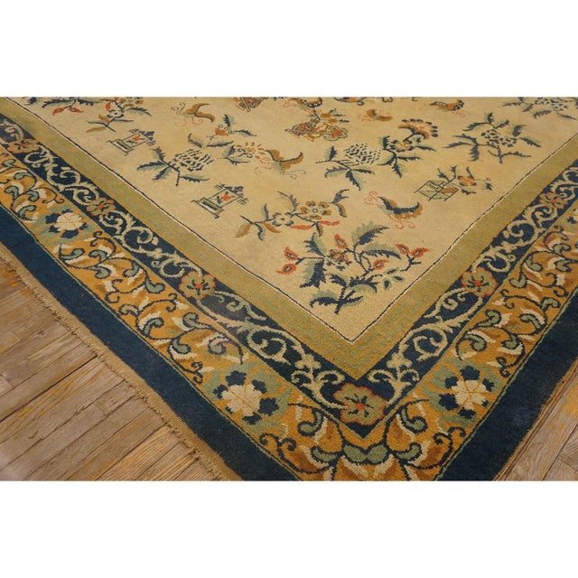 1920s Beige Floral Oriental Deco Antique Chinese Peking Hand Knotted Wool Rug For Sale - Image 9 of 10
