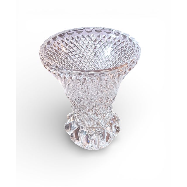 Mid-Century Modern Vintage Diamond Cut Crystal Vase ~ 6.5" H, 1960s For Sale - Image 3 of 14