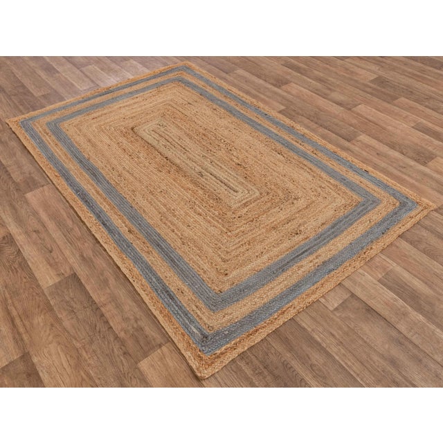Not Yet Made - Made To Order 3'x5' Grey Border Rectangle Jute Handmade Rug For Sale - Image 5 of 11