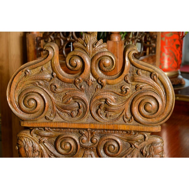 Wood Antique Monk's Chair With Extensive Carving For Sale - Image 7 of 8