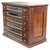 Antique J. & P. Coats six-drawer spool cabinet, circa 1890, made of walnut with brass drawer pulls and applied advertising...