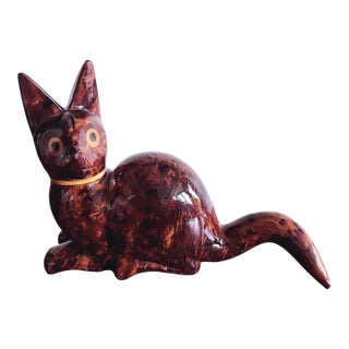 Vintage Carved and Polished Burl Wood Cat Figurine For Sale