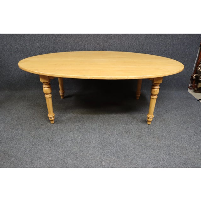 Rustic country style farm table , solid maple , turn legs , cutout design skirt , oval top