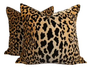 Designer Velvet Leopard Pillow Covers, a Pair