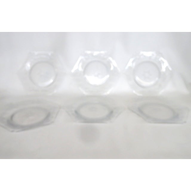 Depression Era Clear Glass Hexagon Plates Etched Floral Design 6pc Set 4852b For Sale - Image 9 of 11