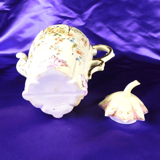 1930s Boho Chic Green and Purple Floral Teapot, Creamer, Milk Jug For Sale - Image 12 of 12