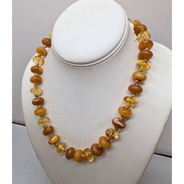 1990s Vintage Signed Givenchy Goldtone Faux-Amber Beaded Necklace For Sale - Image 5 of 9