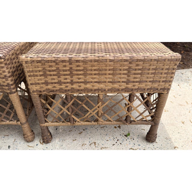 Pair of Woven Rattan Style Ottomans For Sale - Image 12 of 12
