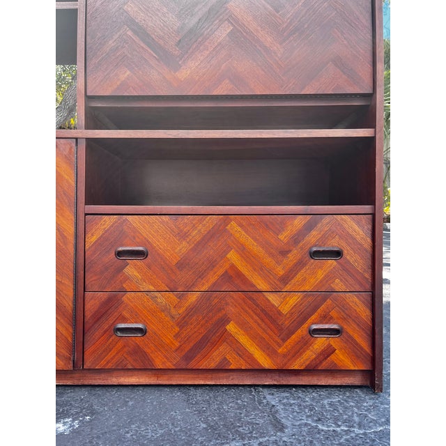 Brown Mid Century Danish Modern Herringbone Room Divider or Dry Bar For Sale - Image 8 of 18
