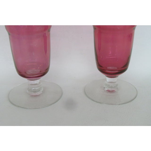 Pink Flash Optic Glass Footed Vases Pair of 2 Mid Century Modern Style 5078b For Sale - Image 9 of 13