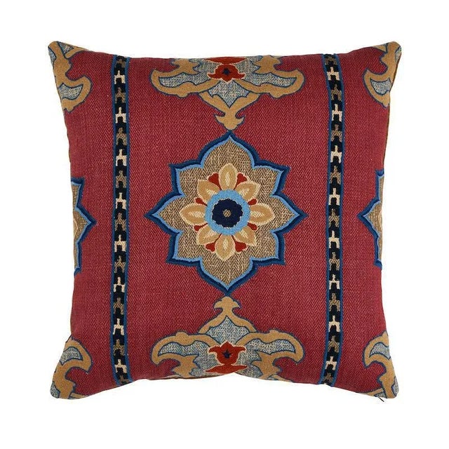 2020s Schumacher Temara Embroidered 22" Pillow in Pomegranate For Sale - Image 5 of 5