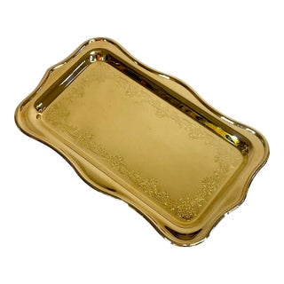 1970s Mid-Century Chippendale Hollywood Regency Gold Plated Etched Tray. For Sale