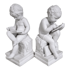 Pair Antique French White Bisque Porcelain Putti Baby Cherubs Sculpture Figures