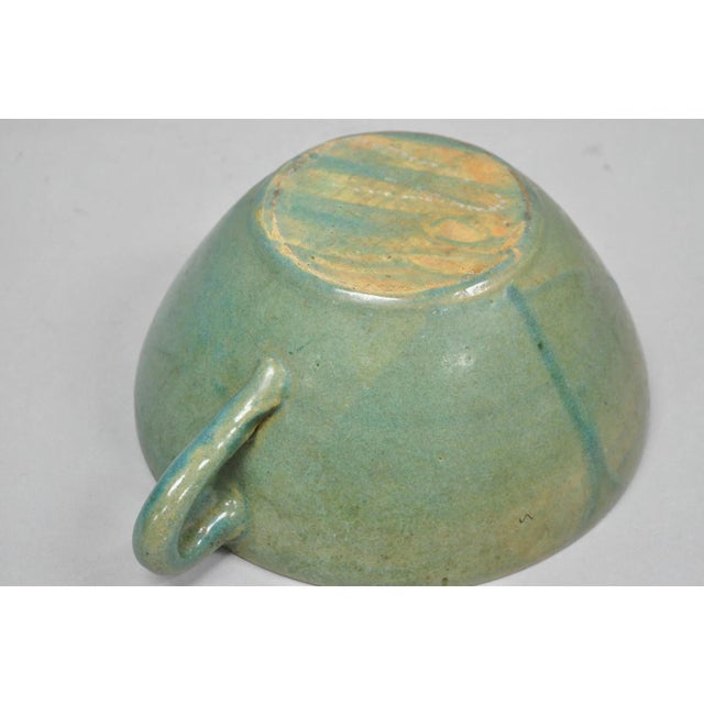 Vintage Primitive Green Glazed Ceramic Pottery Large Mixing Bowl W Handle For Sale - Image 17 of 18