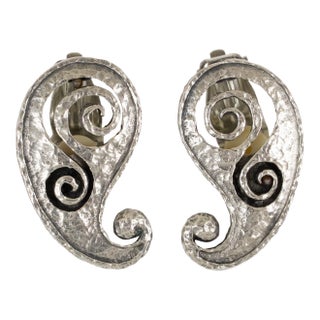 Paco Rabanne Paris Futuristic Silver Plate Pair of Clip Earrings For Sale