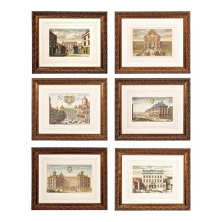 Framed Hand Colored Engravings of Swedish Royal Residences - Set of 6 For Sale