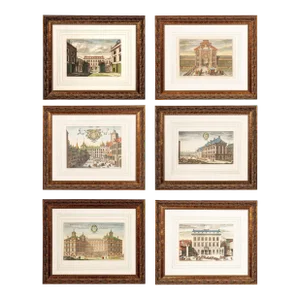 Framed Hand Colored Engravings of Swedish Royal Residences - Set of 6