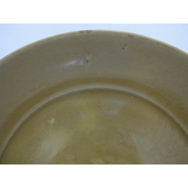 Chinese Longquan Yuan Style Celadon Olive Green Glaze Lotus Flower Shallow Bowl For Sale In Portland, OR - Image 6 of 8