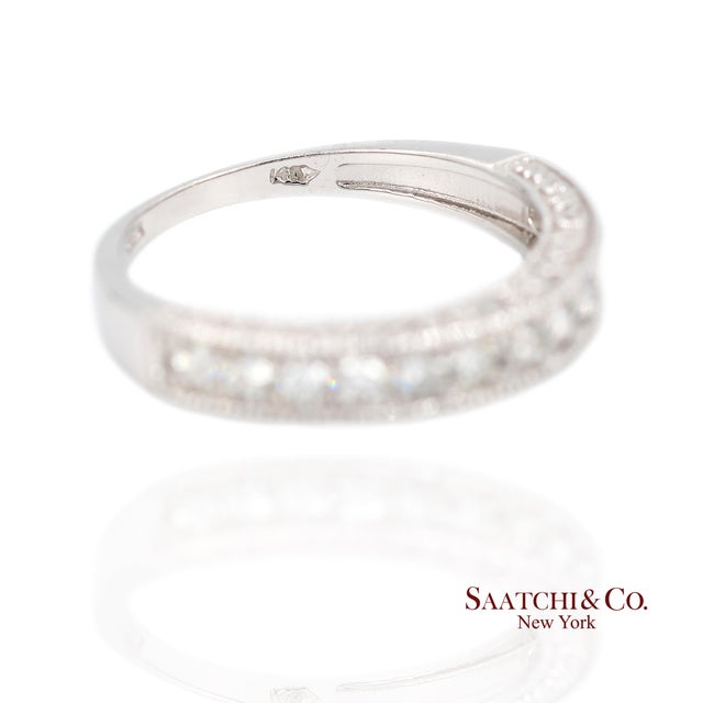 Metal 14k (585) White Gold Natural Diamond Engraved Band Ring, Size 9 For Sale - Image 7 of 9