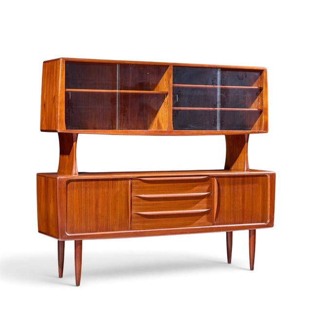 Hos Wulff Mid Century Danish Teak Tambour Door Credenza and Hutch The credenza measures: 75 wide x 17.75 deep x 31.5...
