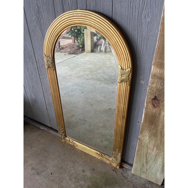 Art Deco 1950’s Hollywood Regency Arched Gold Carved Wood Mirror For Sale - Image 3 of 8