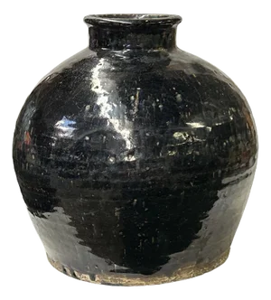 Vintage Earthy Rustic Black Village Rural Pottery Ceramic Pot Vase