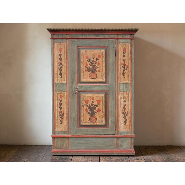 Alpine Blue Floral Painted Cupboard For Sale - Image 5 of 18