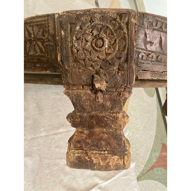 Early 20th Century Large Antique Grinder Tribal Teak Hand Carved Wood Chakki Table or Ottoman For Sale - Image 5 of 12