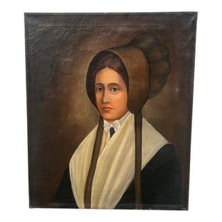 1920s American School Portait of a Young Woman in a Bonnet For Sale