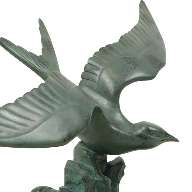 Metal Art Deco Sculpture of Seagull on Marble Base with Bronze Patina For Sale - Image 7 of 17