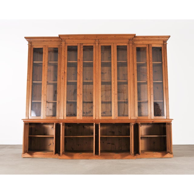 French Provincial Pine Library Bibliotheque Bookcase 10 Ft For Sale - Image 4 of 18