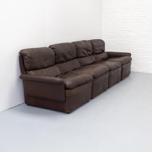 Brown Leather Modular Sofa, 1970s, Set of 4 For Sale - Image 8 of 17