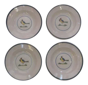 Faience Glazed French Bowls with Bird Motif - Set of 4