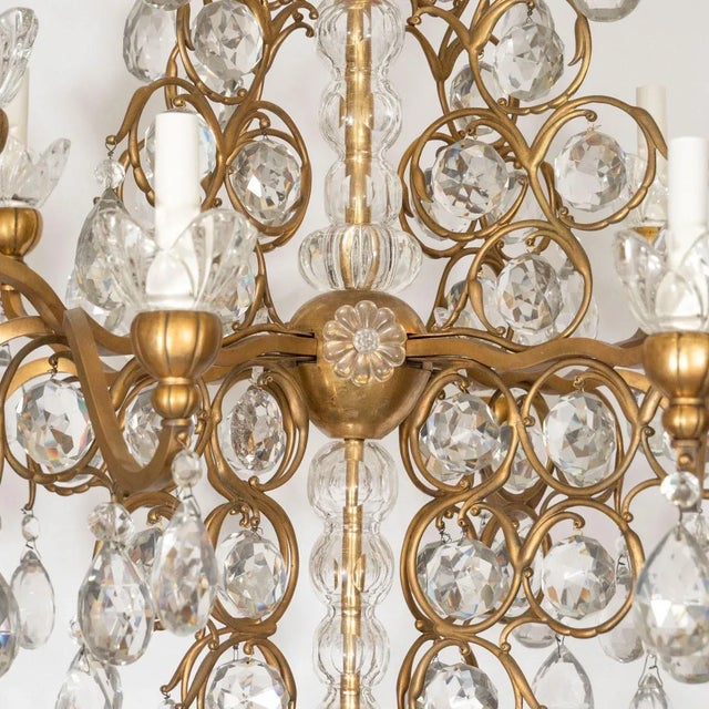 Gold Traditional Gilt Metal Crystal Drop Chandelier For Sale - Image 8 of 10