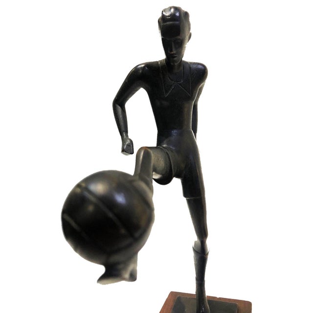 Soccer Player, German Art Deco Patinated Bronze Sculpture, ca. 1930’s For Sale - Image 10 of 12