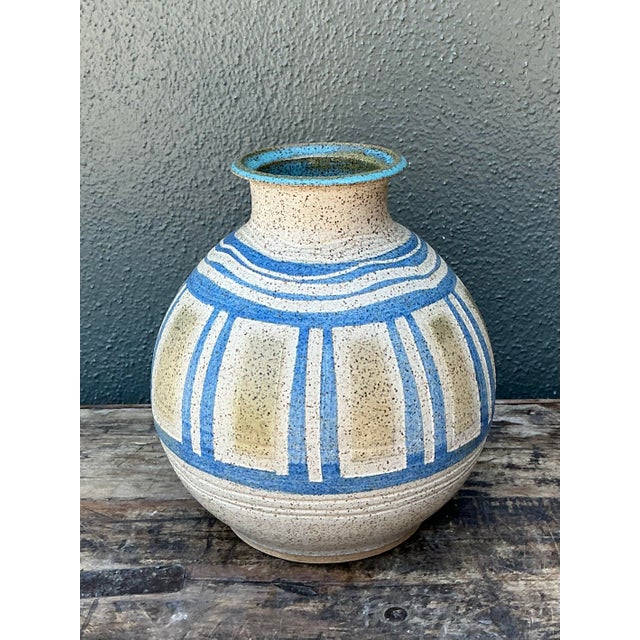 Mid-Century Modern Vintage Hand Painted Original Studio Pottery Vase For Sale - Image 3 of 12