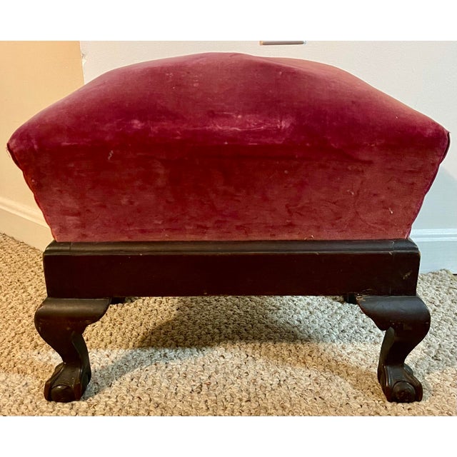 Antique American Empire Classical Mahogany Footstool W/ Pink Velvet For Sale - Image 6 of 10
