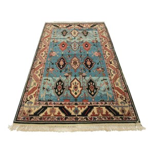 Heriz Rug 5’11” X 8’11” Blue Wool Vintage Tribal Hand-Knotted Oriental Carpet