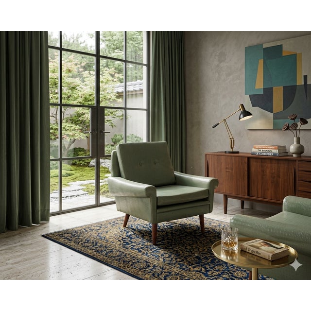 Svend Skipper -1960s Danish Modern Lounge Chair in Sage Faux Alligator Dimensions: Height: 30 in. Width: 30 in. Depth: 32...