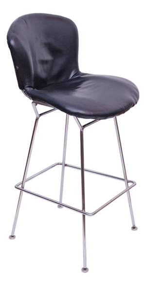 Vintage Bar Stools in Leather and Black Chrome by Harry Bertoia for Knoll International, 1980s, Set of 2