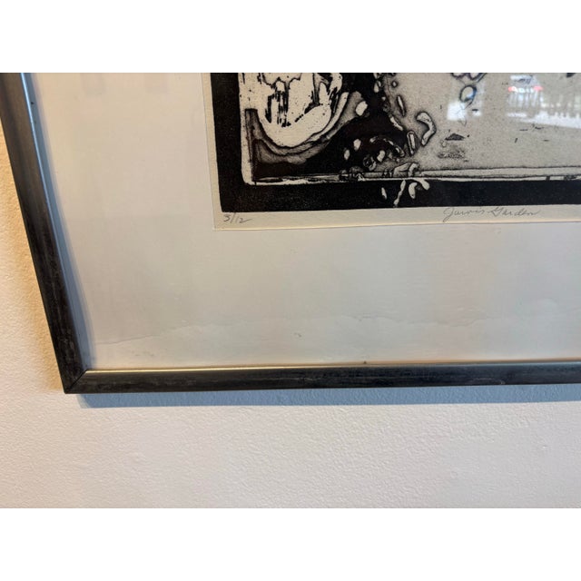 Vintage Late 60s Monochrome Abstract Floral Lithograph Print For Sale - Image 4 of 5