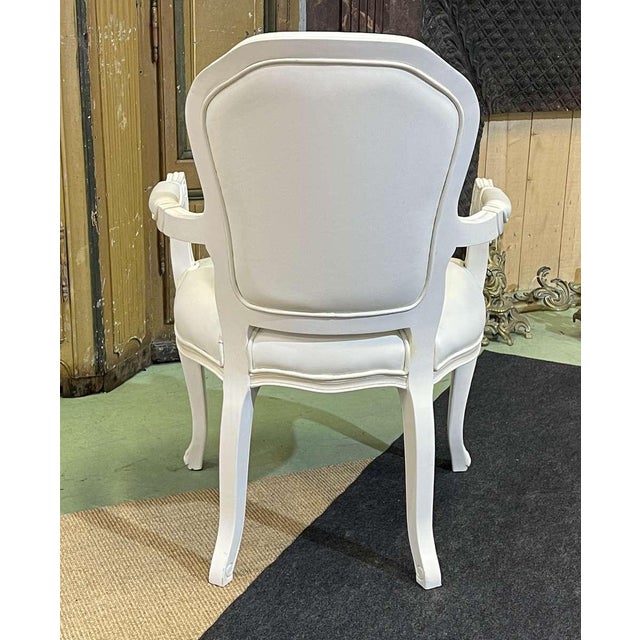 Modern Louis XV Style Cabriolet Armchair in Painted Wood and White Imitation Leather Upholstery For Sale - Image 6 of 12