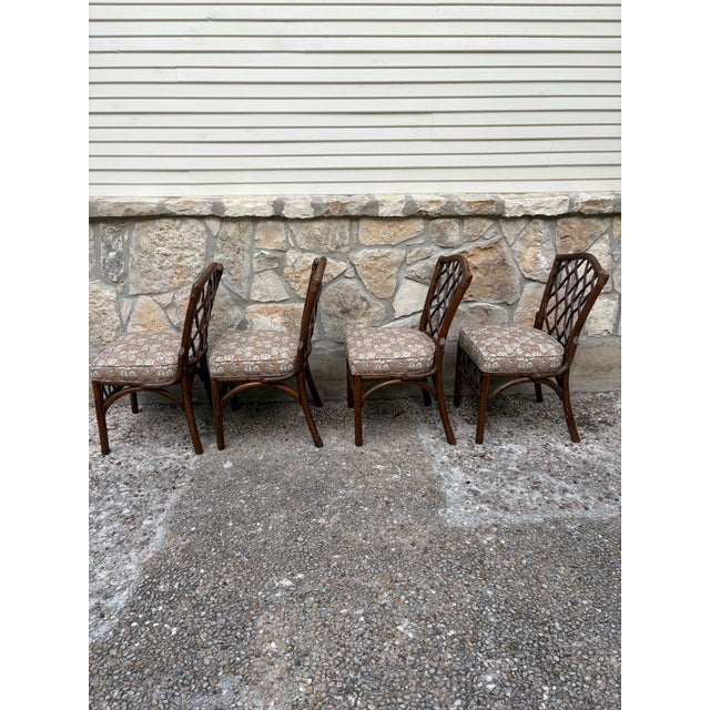 Brown Set of 4 Vintage Diamond Lattice Backed Side Chairs For Sale - Image 8 of 10