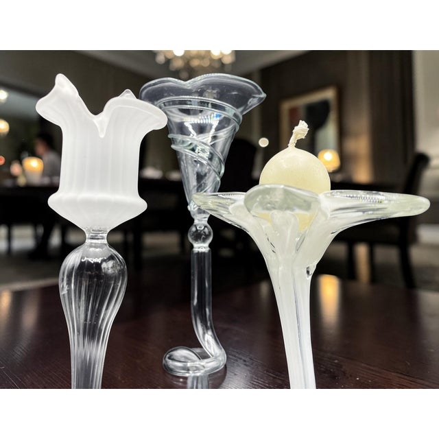 Vintage Blown Glass Candlesticks, 1950s, Set of 3 For Sale - Image 9 of 12