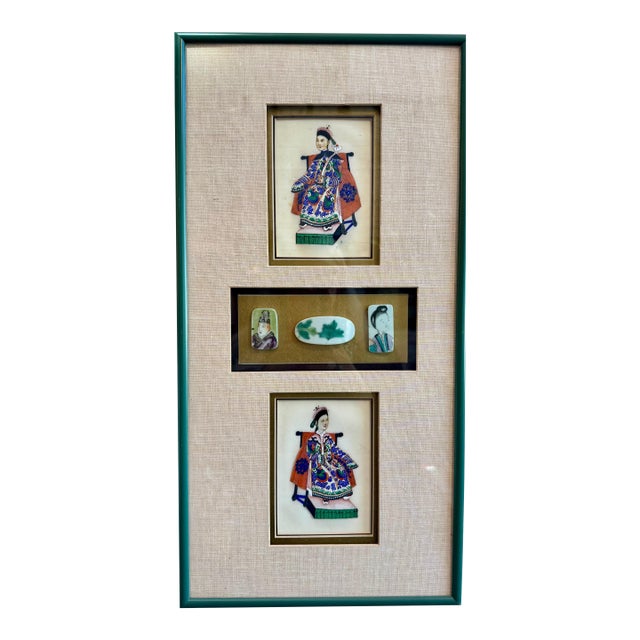 Antique Pith Paintings Emperor & Empress with Tiles For Sale