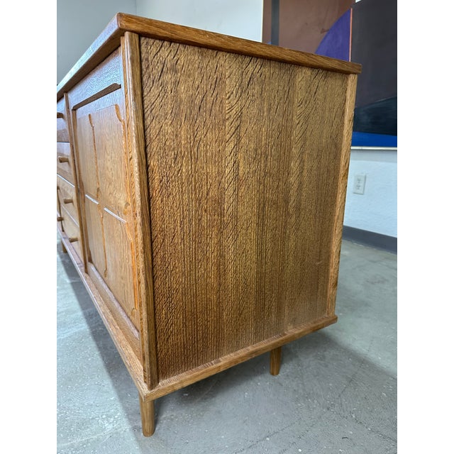 Brown Henning Kjaernulf Mid Century Danish Oak Carved Brutalist Credenza For Sale - Image 8 of 10