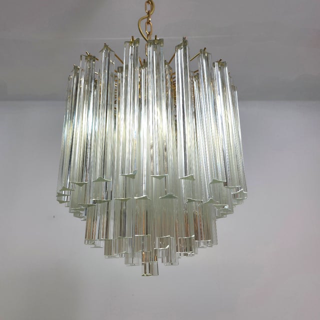 Mid-Century Italian Murano Glass 5-Tiered Chandelier with Brass Frame by Paolo Venini for Venini, 1980s For Sale - Image 6 of 14