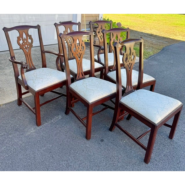 Late 20th Century Set of 6 Henkel Harris Model 102 Mahogany Chippendale Style Dining Room Chairs For Sale In Boston - Image 6 of 11